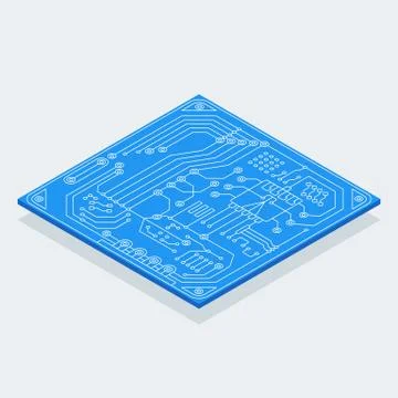 Isometric Bitcoin sign with computer chip. Color icon. Stock Illustration
