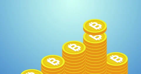 Isometric Bitcoin Stack Growth (with alpha) Stock Footage 304749253