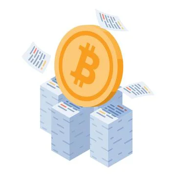 Isometric Bitcoin on Tax Document Stack Stock Illustration