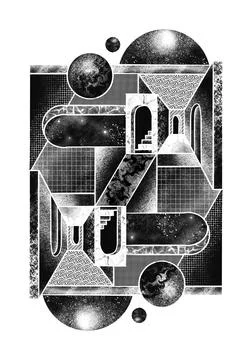 Isometric black and white M.C. Escher Style Stock Illustration