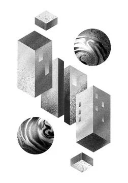 Isometric black and white M.C. Escher Style イラスト素材