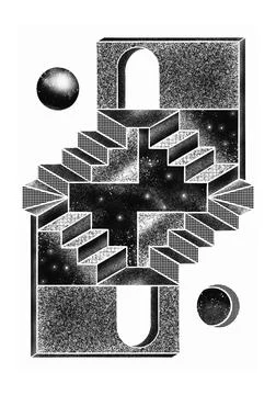 Isometric black and white M.C. Escher Style Stock-Illustration