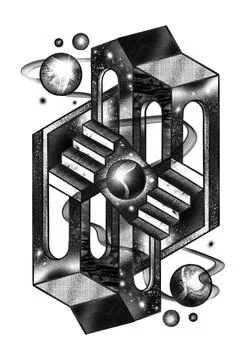 Isometric black and white M.C. Escher Style イラスト素材