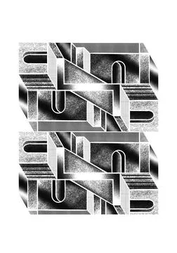 Isometric black and white M.C. Escher Style Stock Illustration