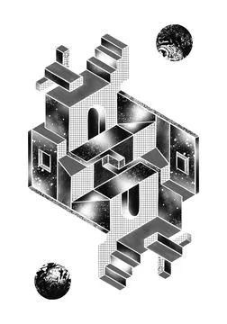 Isometric black and white M.C. Escher Style Stock-Illustration