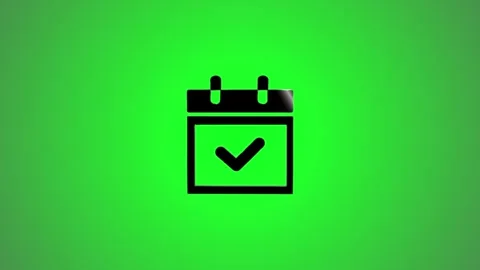 Isometric black calendar icon with check mark rotating on green background .. Stock Footage 346490841