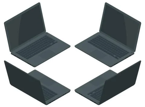 Isometric Black Laptop computer realistic illustration isolated on white Stock Illustration