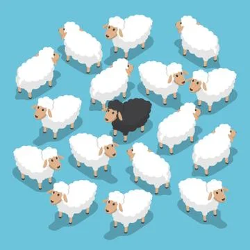 Isometric black sheep in the flock Stock Illustration