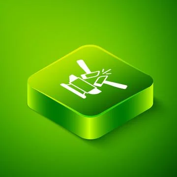 Isometric Blacksmith anvil tool and hammer icon isolated on green background Stock Illustration