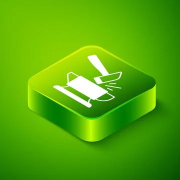 Isometric Blacksmith anvil tool and hammer icon isolated on green background Stock Illustration