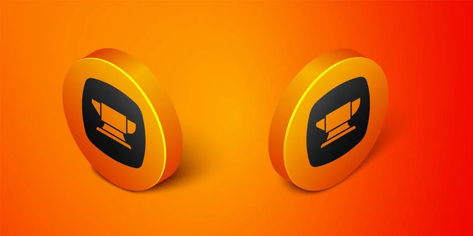 Isometric Blacksmith anvil tool icon isolated on orange background. Metal Stock Illustration