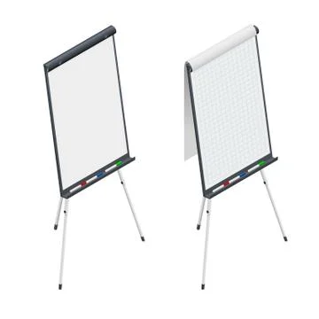 Isometric Blank Flip Chart. Whiteboard and empty paper, presentation and seminar Illustrazione stock