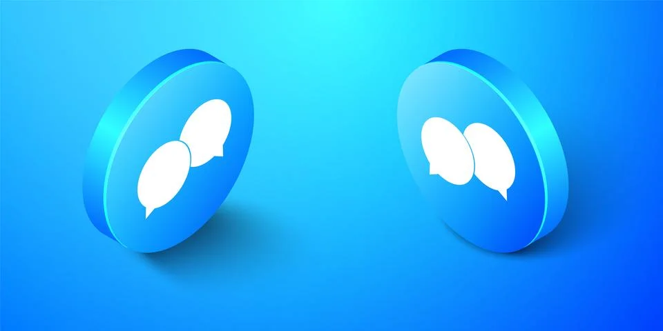 Isometric Blank speech bubbles icon isolated on blue background. Blue circle Stock Illustration