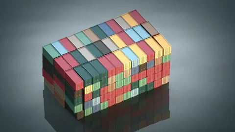 Isometric Block of Stacked Shipping Containers 3D render animation Stock Footage 332655977