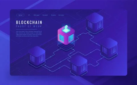 Isometric blockchain cryptocurrency and data transfer concept. Stock Illustration