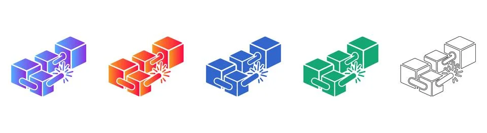 Isometric Blockchain Data Link Icons 스톡 일러스트