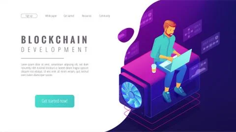 Isometric blockchain development concept. Stock Illustration