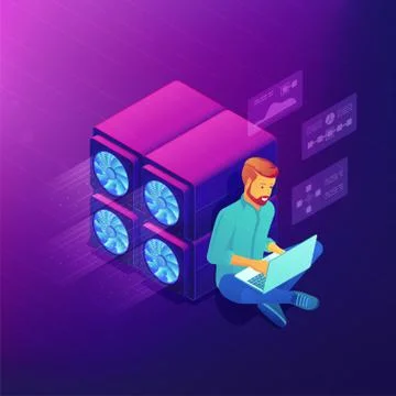 Isometric blockchain development concept. Stockillustratie
