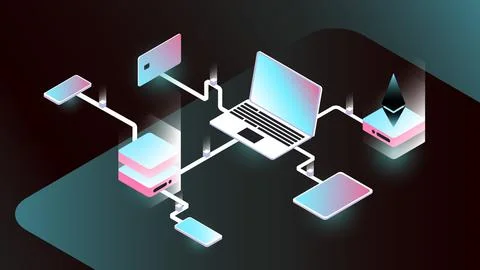 Isometric Blockchain. Gradient Financial Technology Flowchart Stock Illustration