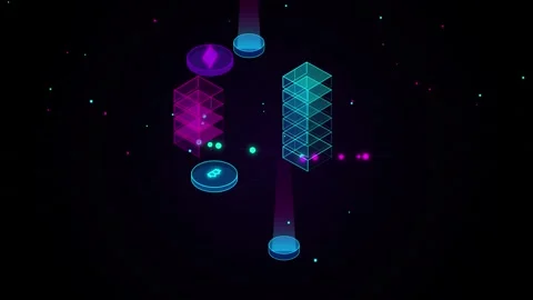 Isometric blockchain network animation featuring glowing crypto coins on da.. Видео 344651757