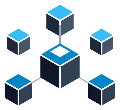 Isometric Blockchain Network Cube Vector Illustration 스톡 일러스트