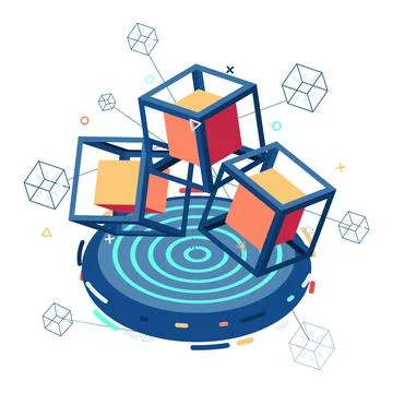 Isometric Blockchain Network Stock Illustration