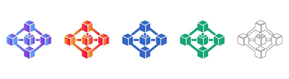 Isometric Blockchain Network Nodes Set Stock Illustration
