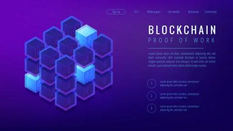 Isometric blockchain proof of work landing page concept. Stock Illustration