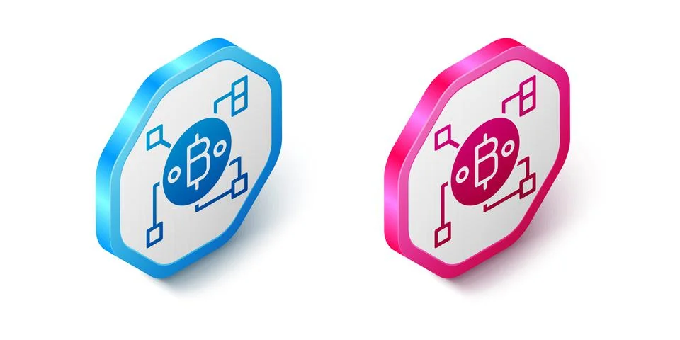 Isometric Blockchain technology Bitcoin icon isolated on white background. Ab Stock Illustration