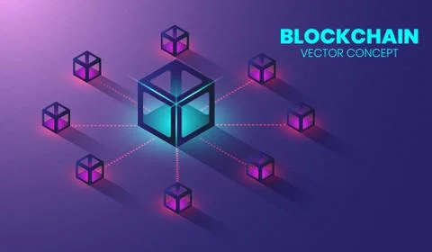 Isometric blockchain technology concept, Shape of block chain connected Stock Illustration