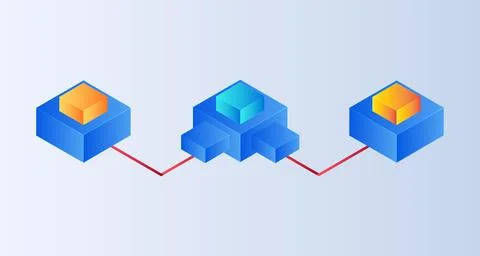 Isometric blockchain on technology on white background. Data cube computer .. Stock Illustration