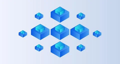 Isometric blockchain on technology on white background. Digital blocks conn.. Stock Illustration