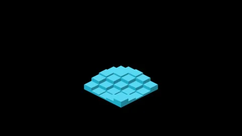 Isometric blue 3d voxel blocks with one green highlight on black Stock Footage 346755467