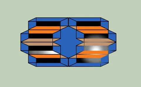Isometric Blue and Orange Geometric Block Structure on Sage Background Stock Illustration