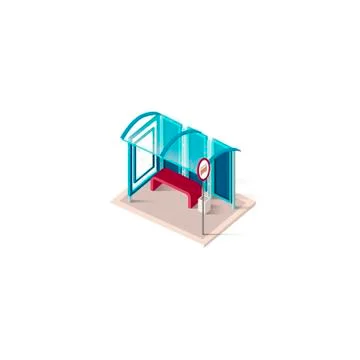 Isometric blue bus station Stock Illustration
