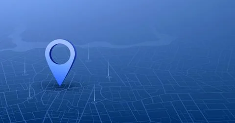 Isometric blue city map with large location marker. 3D navigation concept Stock Illustration