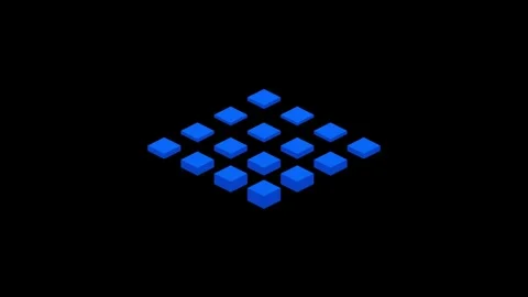 Isometric Blue Cube Grid Array Animated Data Blocks Loop on Black Background Stock Footage 342300423