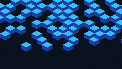 Isometric blue pixel cubes abstract 3D composition modern digital background Stock Illustration