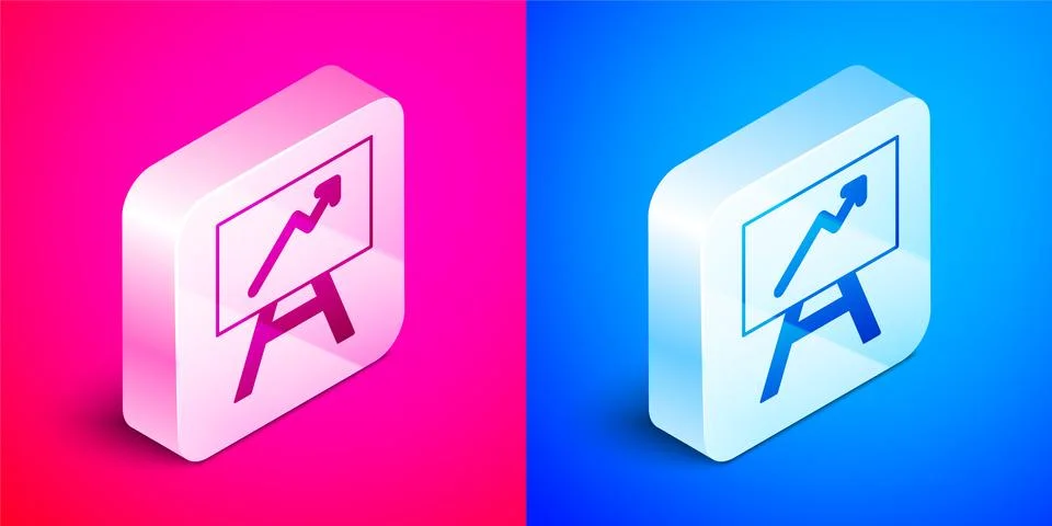 Isometric Board with graph chart icon isolated on pink and blue background Stock Illustration