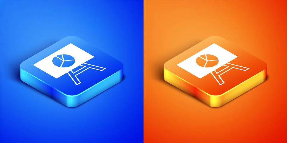 Isometric Board with graph chart icon isolated on blue and orange background. Stock Illustration