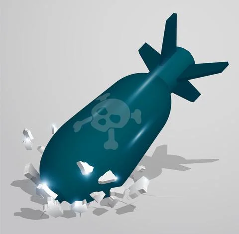 Isometric Bomb, mortar shell crashed into the ground at high speed and breaks Stock Illustration