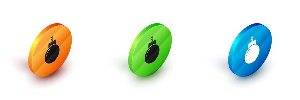 Isometric Bomb ready to explode icon isolated on white background. Circle button Stock Illustration
