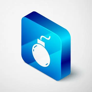Isometric Bomb ready to explode icon isolated on grey background. Blue square Illustrazione stock