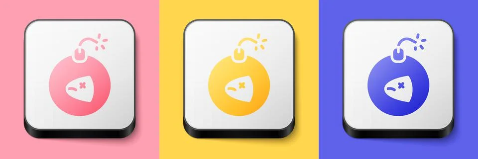 Isometric Bomb ready to explode icon isolated on pink, yellow and blue Illustrazione stock