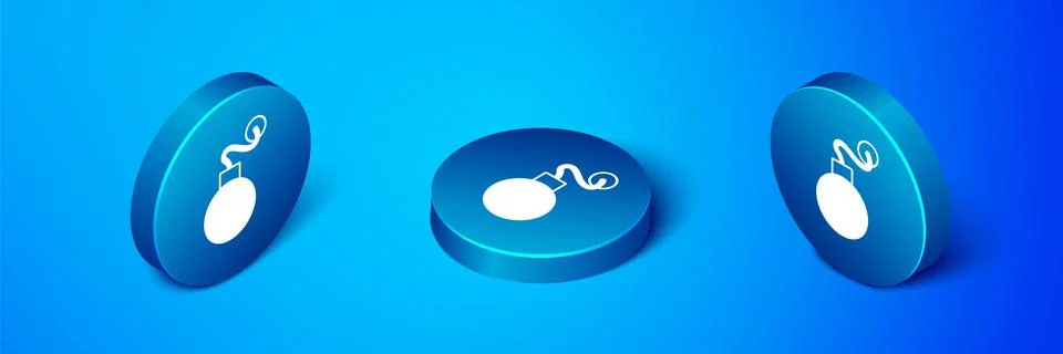 Isometric Bomb ready to explode icon isolated on blue background. Blue circle Stock Illustration