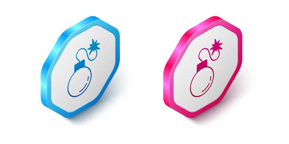 Isometric Bomb ready to explode icon isolated on white background. Hexagon Stock Illustration
