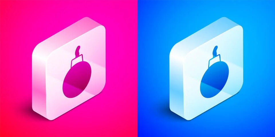 Isometric Bomb ready to explode icon isolated on pink and blue background Stock Illustration