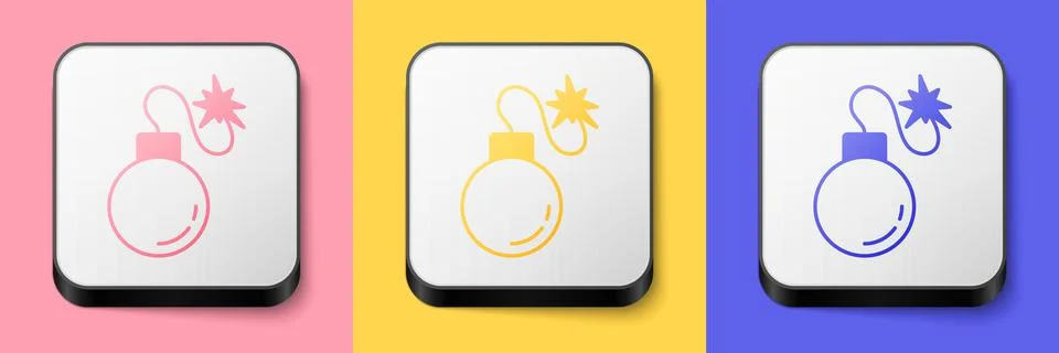Isometric Bomb ready to explode icon isolated on pink, yellow and blue Stock Illustration