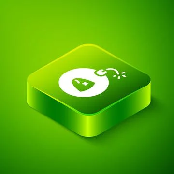 Isometric Bomb ready to explode icon isolated on green background. Green square イラスト素材