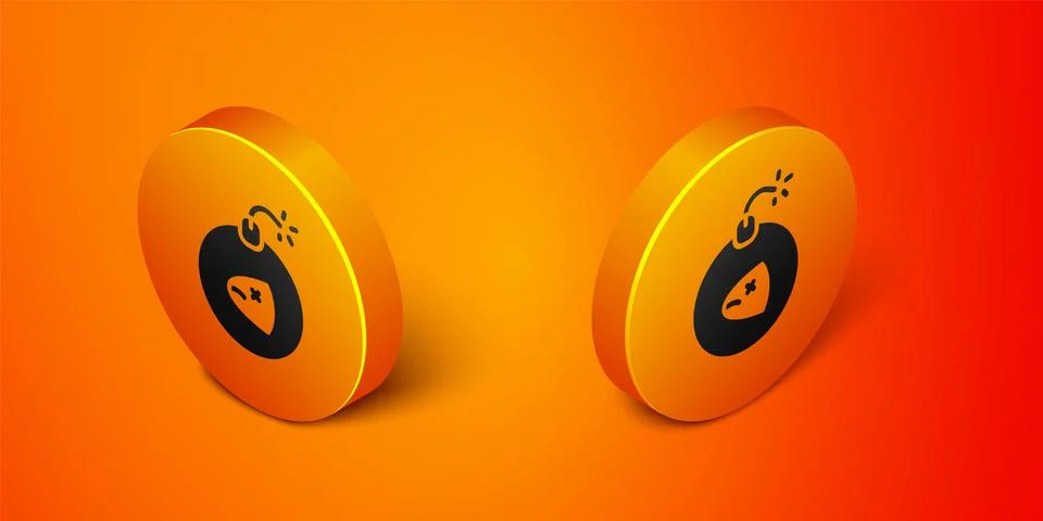 Isometric Bomb ready to explode icon isolated on orange background. Orange Stock Illustration